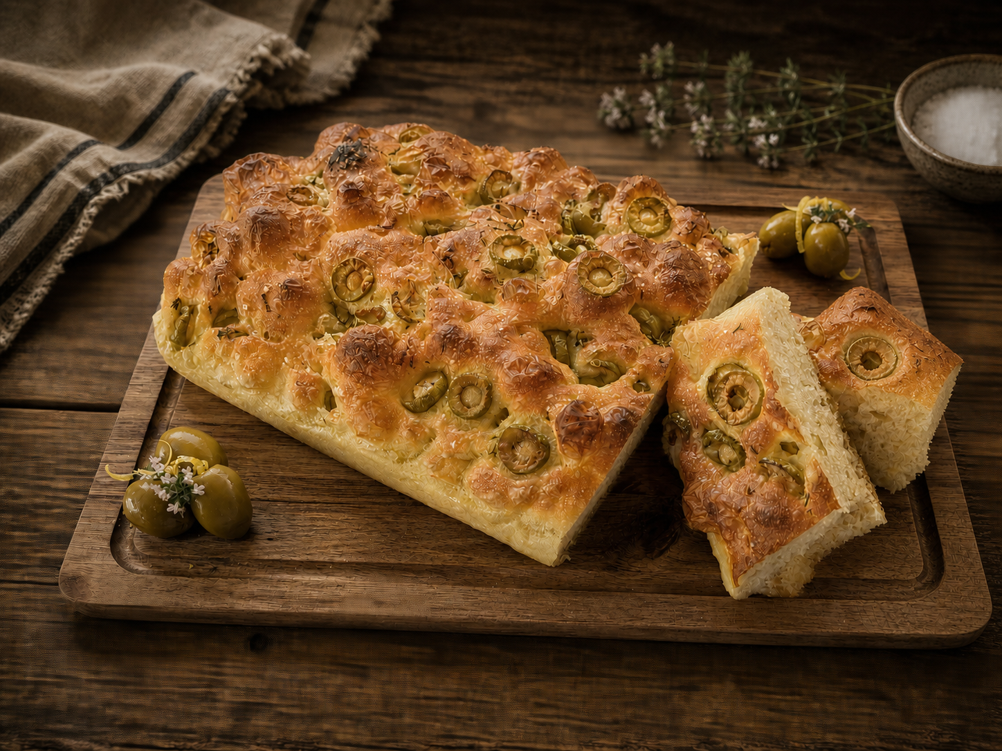 Green Olive, Lemon & Thyme Focaccia
